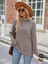 Load image into Gallery viewer, Ribbed Turtleneck Long Sleeve Slit Knit Top