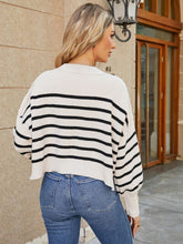 Load image into Gallery viewer, Round Neck Striped Lantern Sleeve Sweater