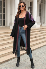 Load image into Gallery viewer, Double Take Geometric Fringe Hem Open Front Duster Cardigan