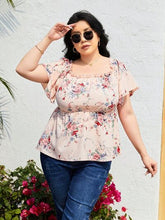 Load image into Gallery viewer, Plus Size Frill Printed Flutter Sleeve Blouse