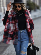 Load image into Gallery viewer, Plaid Hooded Coat with Pockets