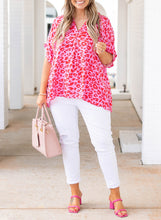 Load image into Gallery viewer, Plus Size Printed Notched Neck Half Sleeve Top