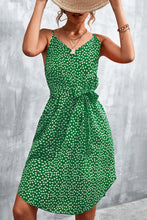 Load image into Gallery viewer, Printed V-Neck Tie Waist Mini Dress