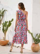 Load image into Gallery viewer, Ruffled Printed One Shoulder Midi Dress