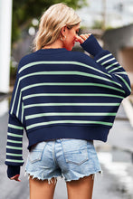 Load image into Gallery viewer, Striped Round Neck Drop Shoulder Slit Sweater