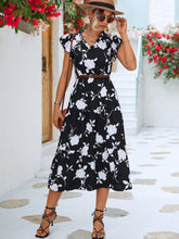 Load image into Gallery viewer, Floral Frill Trim V-Neck Tiered Midi Dress