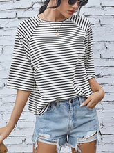 Load image into Gallery viewer, Striped Round Neck Raglan Sleeve T-Shirt