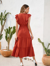 Load image into Gallery viewer, Tiered Ruffled V-Neck Cap Sleeve Dress