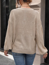 Load image into Gallery viewer, Eyelet Round Neck Long Sleeve Knit Top