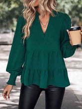 Load image into Gallery viewer, Notched Neck Lantern Sleeve Blouse