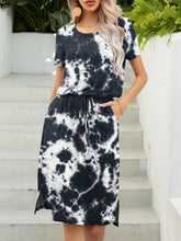 Load image into Gallery viewer, Round Neck Short Sleeve Slit Dress with Pockets