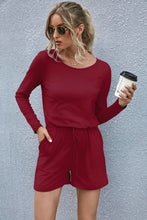 Load image into Gallery viewer, Drawstring Waist Long Sleeve Romper