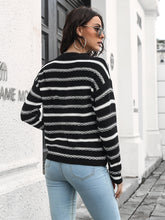 Load image into Gallery viewer, Striped Round Neck Dropped Shoulder Sweater