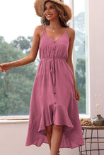 Load image into Gallery viewer, Spaghetti Strap Decorative Button Ruffled Dress
