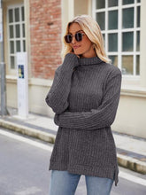 Load image into Gallery viewer, Ribbed Turtleneck Long Sleeve Slit Knit Top