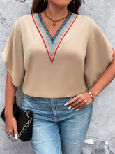 Load image into Gallery viewer, Plus Size V-Neck Flutter Sleeve Blouse