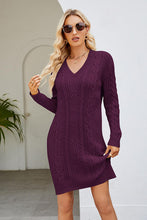 Load image into Gallery viewer, Cable-Knit Long Sleeve Sweater Dress