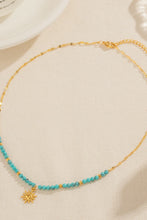 Load image into Gallery viewer, Turquoise Beaded 18K Gold-Pleated Sun Shape Pendant Necklace