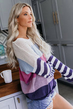 Load image into Gallery viewer, Color Block Boat Neck Dropped Shoulder Sweater
