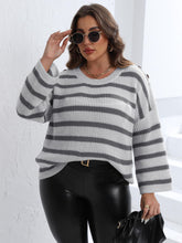 Load image into Gallery viewer, Plus Size Striped Dropped Shoulder Sweater