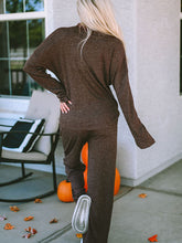 Load image into Gallery viewer, Buttoned Long Sleeve Top and Long Pants Lounge Set