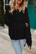 Load image into Gallery viewer, Fringe Round Neck Dropped Shoulder Sweater