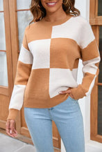 Load image into Gallery viewer, Color Block Round Neck Dropped Shoulder Sweater