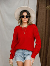 Load image into Gallery viewer, Openwork Round Neck Raglan Sleeve Sweater