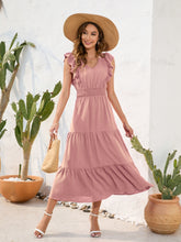 Load image into Gallery viewer, Tiered Ruffled V-Neck Cap Sleeve Dress