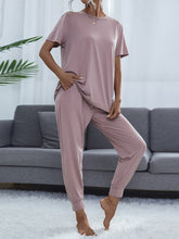 Load image into Gallery viewer, Round Neck Short Sleeve Top and Pants Set
