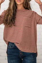 Load image into Gallery viewer, Striped Round Neck Long Sleeve Slit T-Shirt