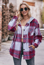 Load image into Gallery viewer, Plaid Dropped Shoulder Hooded Jacket