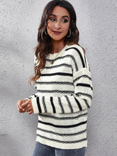 Load image into Gallery viewer, Striped Round Neck Dropped Shoulder Sweater