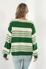 Load image into Gallery viewer, Striped V-Neck Dropped Shoulder Sweater