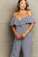 Load image into Gallery viewer, Striped Spaghetti Strap Cold-Shoulder Jumpsuit