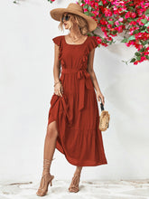Load image into Gallery viewer, Tie Belt Ruffled Tiered Dress