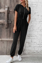 Load image into Gallery viewer, Zip-Up Short Sleeve Hooded Jumpsuit with Pockets