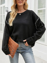 Load image into Gallery viewer, Contrast Round Neck Drop Shoulder Knit Top