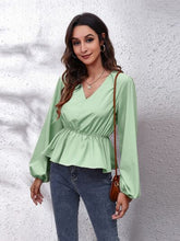 Load image into Gallery viewer, V-Neck Balloon Sleeve Peplum Blouse