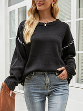 Load image into Gallery viewer, Contrast Round Neck Drop Shoulder Knit Top