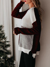 Load image into Gallery viewer, Color Block Round Neck Long Sleeve Sweater