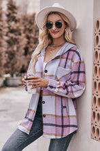 Load image into Gallery viewer, Plaid Dropped Shoulder Hooded Jacket