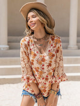 Load image into Gallery viewer, Floral V-Neck Spliced Lace Blouse