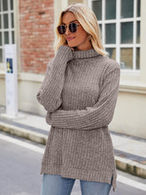 Load image into Gallery viewer, Ribbed Turtleneck Long Sleeve Slit Knit Top