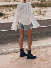 Load image into Gallery viewer, Openwork Round Neck Dropped Shoulder Knit Top