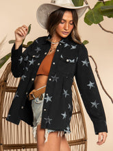 Load image into Gallery viewer, Collared Neck Star Print Long Sleeve Denim Jacket
