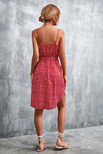 Load image into Gallery viewer, Printed V-Neck Tie Waist Mini Dress