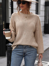 Load image into Gallery viewer, Eyelet Round Neck Long Sleeve Knit Top