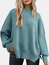 Load image into Gallery viewer, Round Neck Drop Shoulder Slit Sweater
