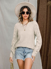 Load image into Gallery viewer, Openwork Round Neck Raglan Sleeve Sweater